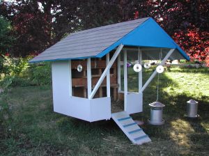 Playhouse The cds are not tacky decorations: they are meant to scare the jays away.